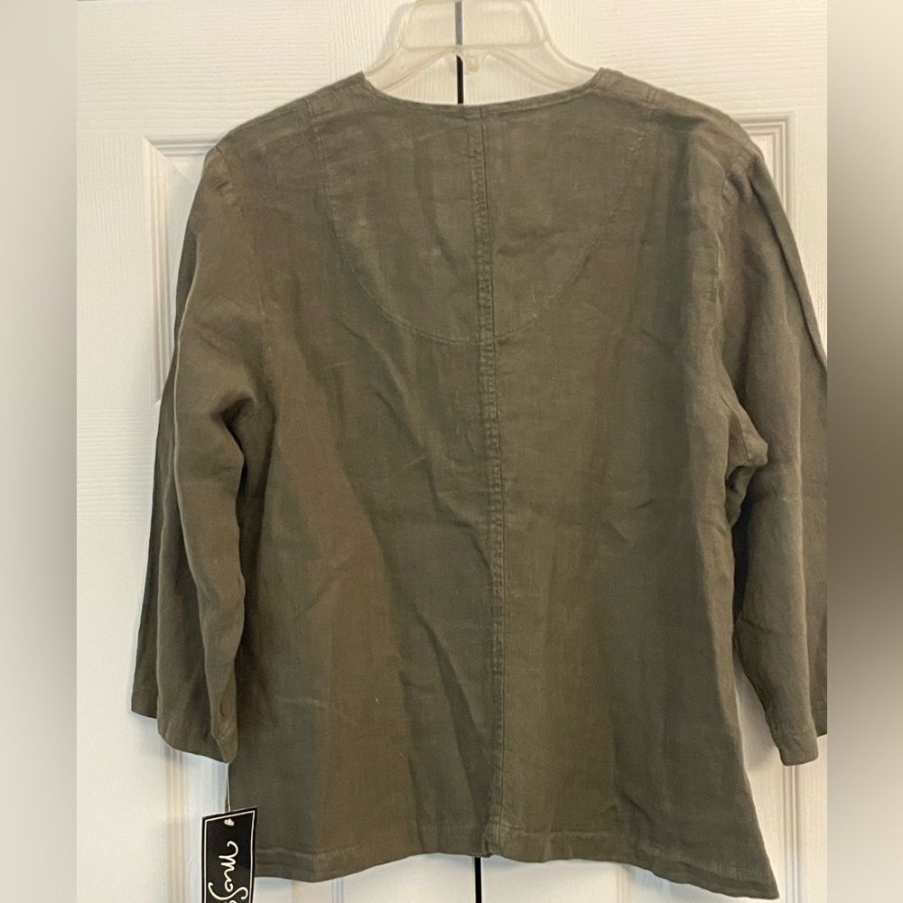 MoSaic Army Green Linen Tunic Size Small - Picture 2 of 3